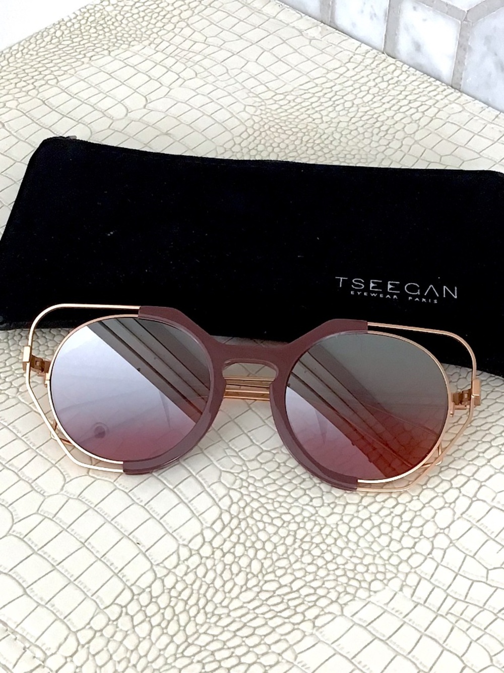 HI- QUALITY NEW/UNUSED TSEEGAN NAT - BURGUNDY/COPPER HANDMADE FRENCH SUNGLASSES